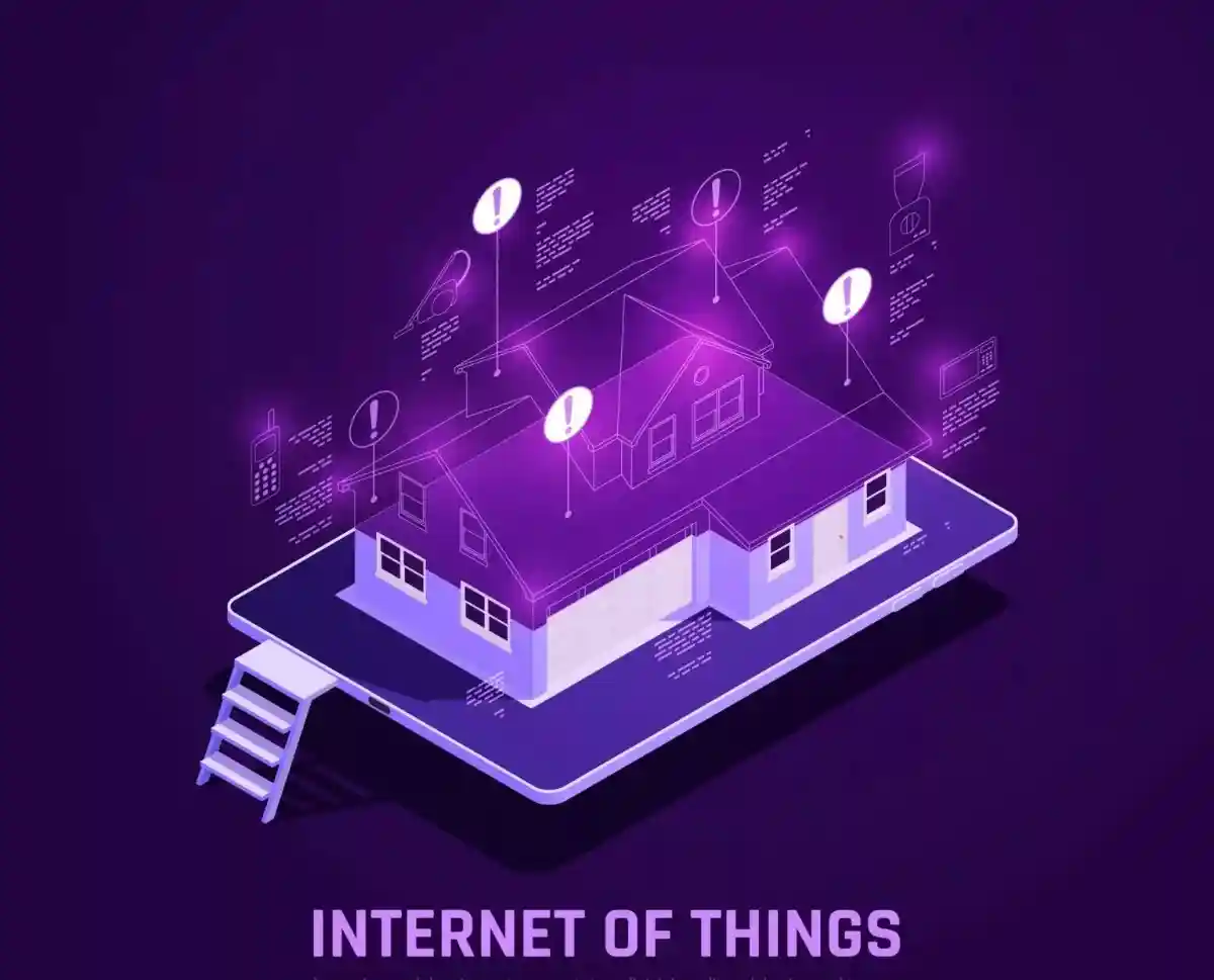 Internet of Things IoT concept illustration showing connected smart devices, sensors, and real-time data exchange between multiple devices