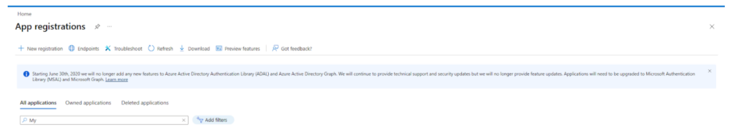 Open the Azure Portal and start registration