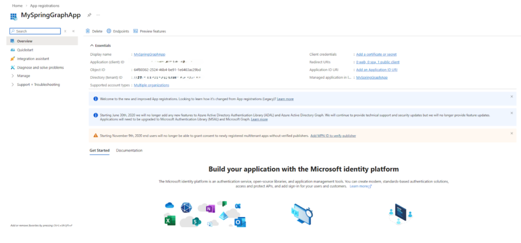 Note Application (client) ID and Directory (tenant) ID